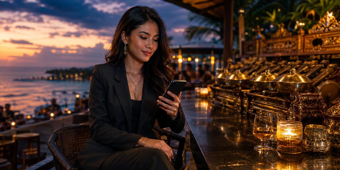 Pemandangan santai pantai dengan tiket lotere untuk hiburan